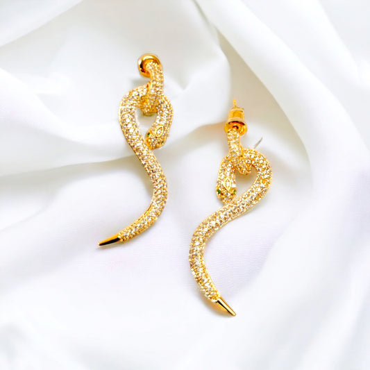 Boucles d’oreilles serpent à strass doré